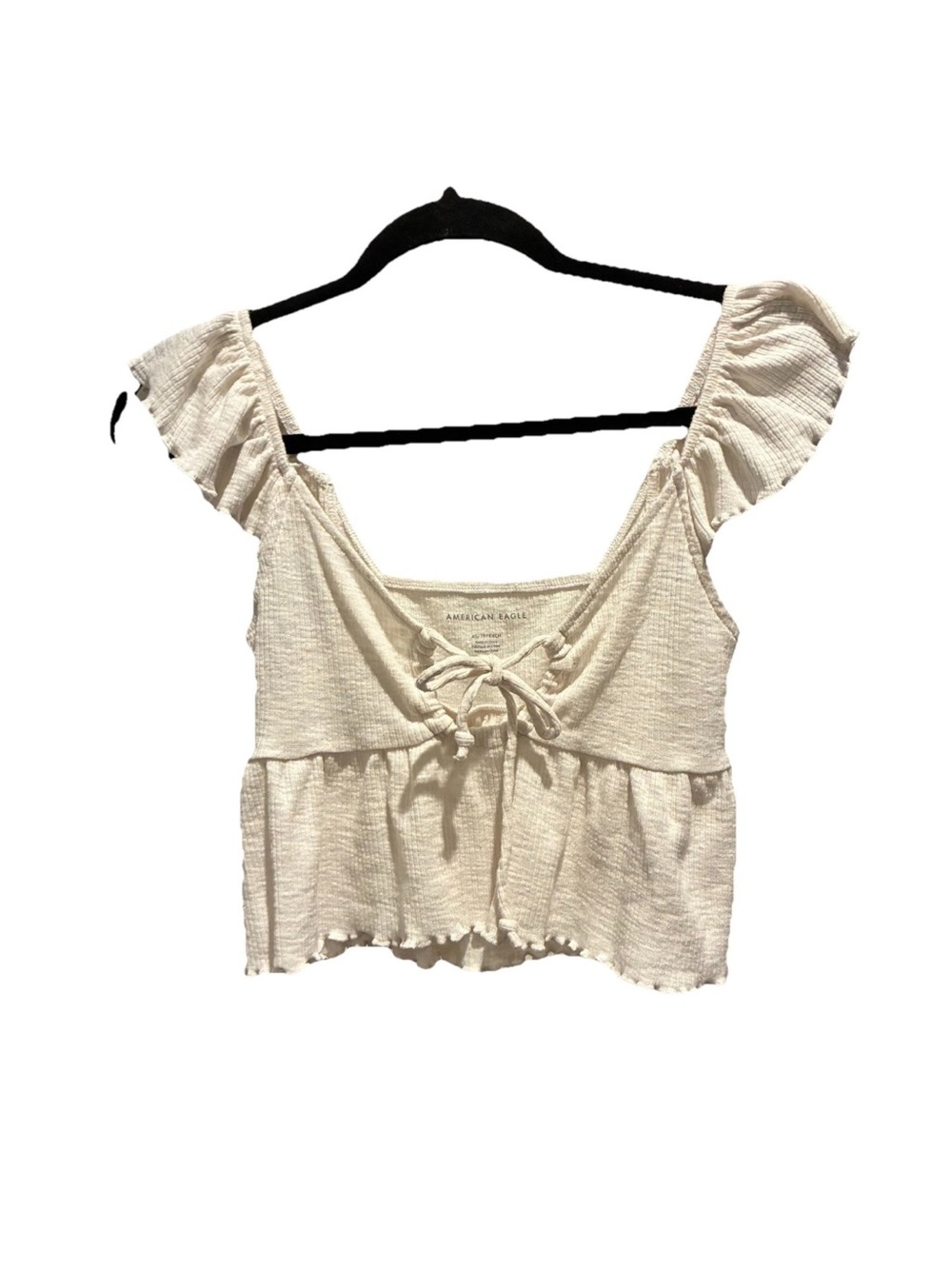 American Eagle Outfitters Cream Lace-Up Peplum Crop Top